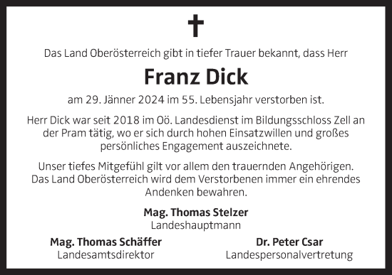 Traueranzeige von Franz Dick von OÖNachrichten