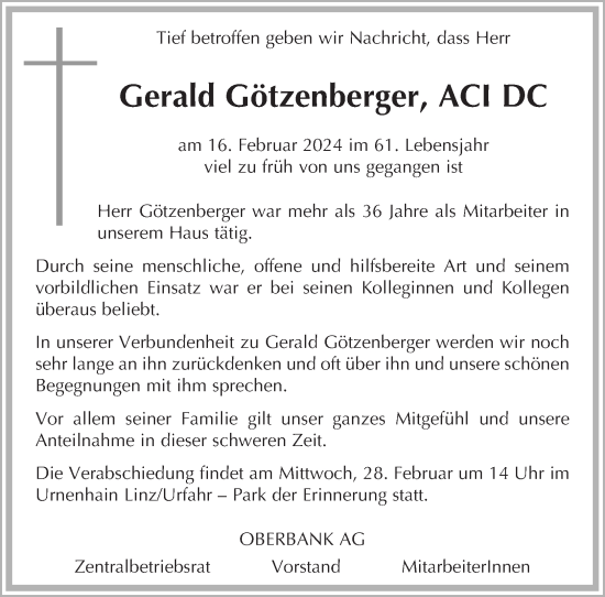 Traueranzeige von Gerald Götzenberger von OÖNachrichten