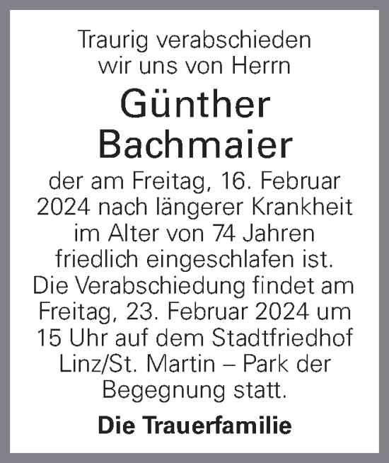 Traueranzeige von Günther Bachmaier von OÖNachrichten