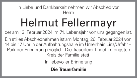 Traueranzeige von Helmut Fellermayr von OÖNachrichten