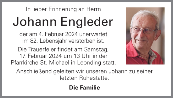 Traueranzeige von Johann Engleder von OÖNachrichten