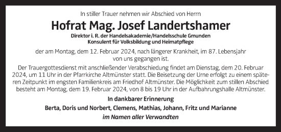 Traueranzeige von Josef Landertshamer von OÖNachrichten