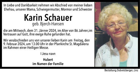 Traueranzeige von Karin Schauer von OÖNachrichten