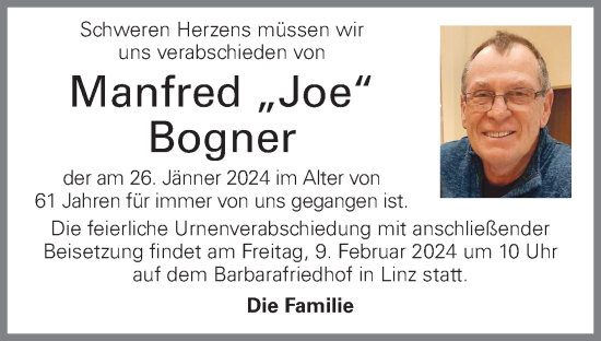 Traueranzeige von Manfred Bogner von OÖNachrichten