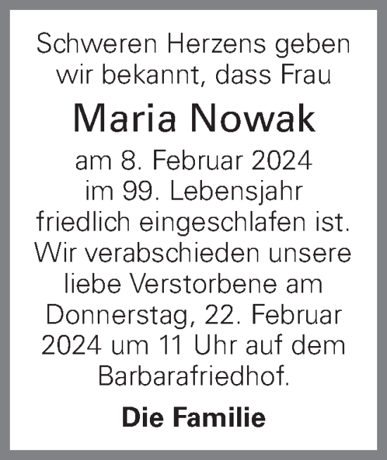 Traueranzeige von Maria Nowak von OÖNachrichten