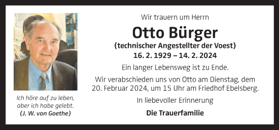 Traueranzeige von Otto Bürger von OÖNachrichten