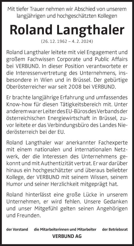 Traueranzeige von Roland Langthaler von OÖNachrichten