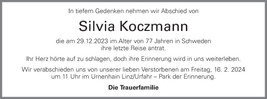 Traueranzeige von Silvia Koczmann von OÖNachrichten