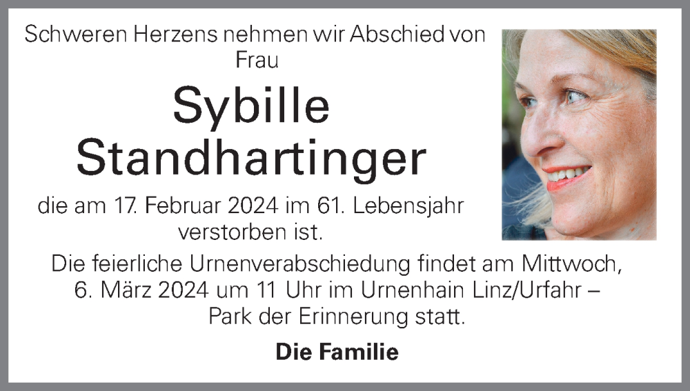  Traueranzeige für Sybille Standhartinger vom 22.02.2024 aus OÖNachrichten