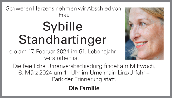 Traueranzeige von Sybille Standhartinger von OÖNachrichten