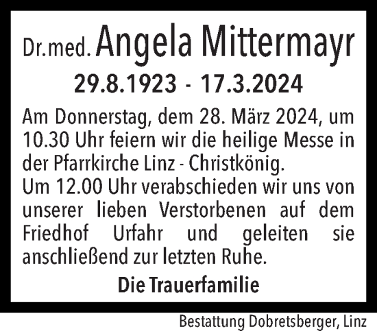 Traueranzeige von Angela Mittermayr von OÖNachrichten