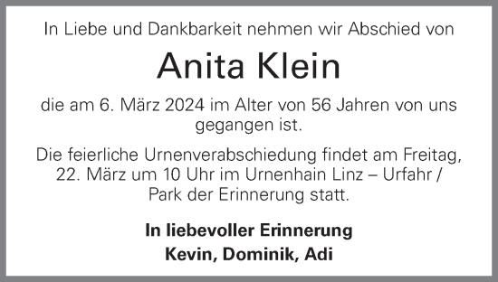 Traueranzeige von Anita Klein von OÖNachrichten