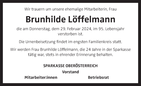 Traueranzeige von Brunhilde Löffelmann  von OÖNachrichten