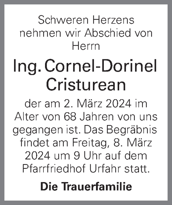 Traueranzeige von Cornel-Dorinel Cristurean von OÖNachrichten