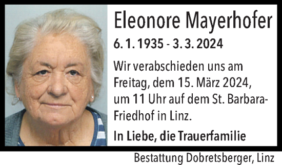 Traueranzeige von Eleonore Mayerhofer von OÖNachrichten