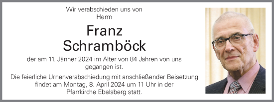 Traueranzeige von Franz Schramböck von OÖNachrichten