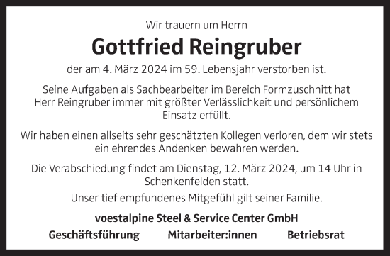 Traueranzeige von Gottfried Reingruber von OÖNachrichten