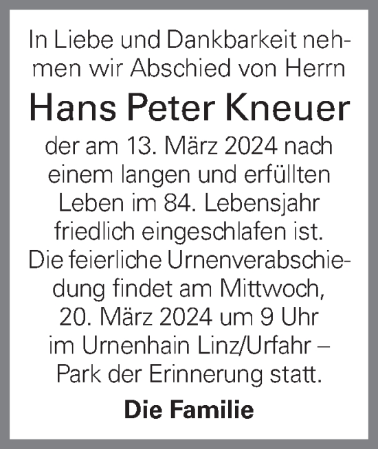 Traueranzeige von Hans Peter Kneuer von OÖNachrichten