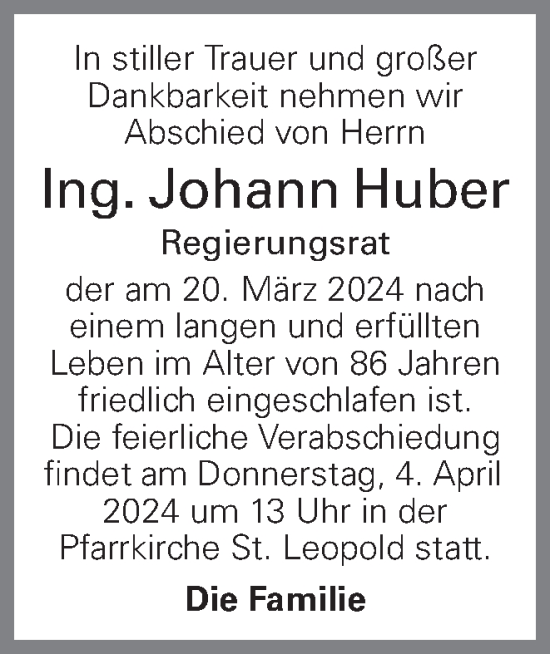 Traueranzeige von Johann Huber von OÖNachrichten