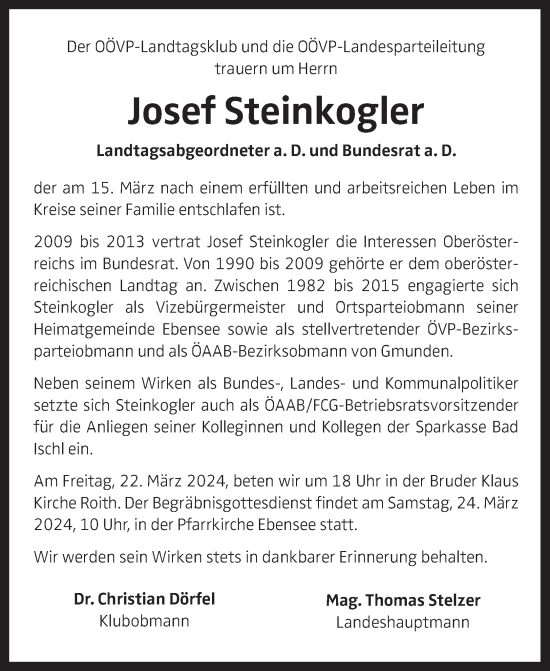 Traueranzeige von Josef Steinkogler von OÖNachrichten