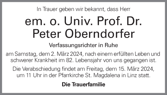 Traueranzeige von Peter Oberndorfer von OÖNachrichten