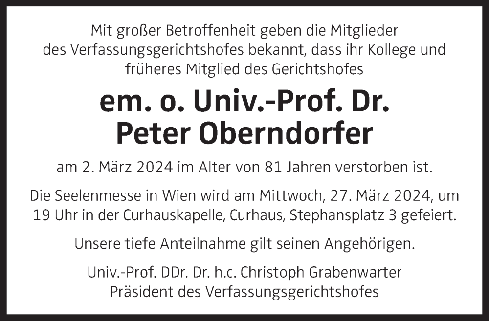  Traueranzeige für Peter Oberndorfer vom 05.03.2024 aus OÖNachrichten