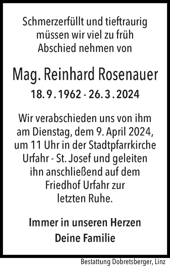 Traueranzeige von Reinhard Rosenauer von OÖNachrichten