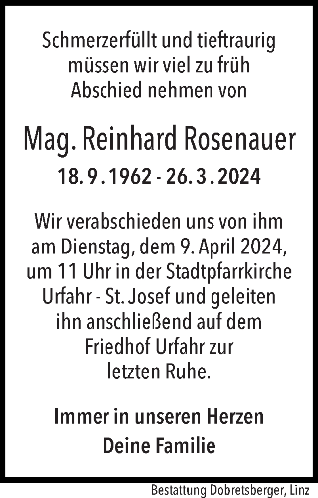  Traueranzeige für Reinhard Rosenauer vom 27.03.2024 aus OÖNachrichten