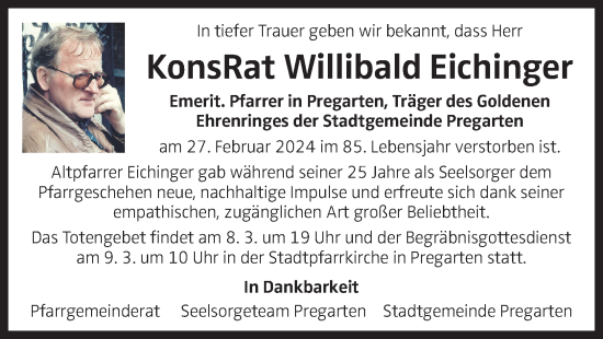 Traueranzeige von Willibald Eichinger von OÖNachrichten