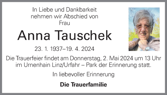 Traueranzeige von Anna Tauschek von OÖNachrichten