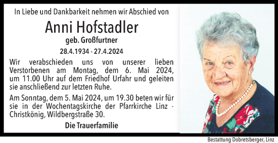 Traueranzeige von Anni Hofstadler von OÖNachrichten