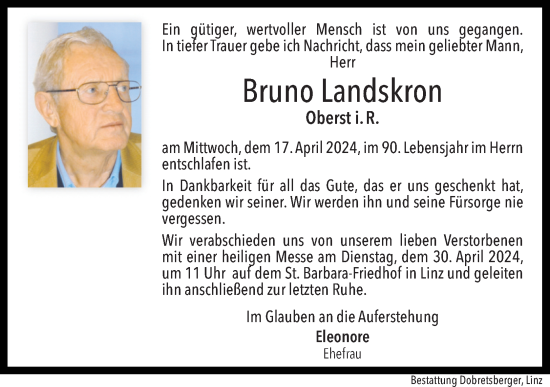 Traueranzeige von Bruno Landskron von OÖNachrichten