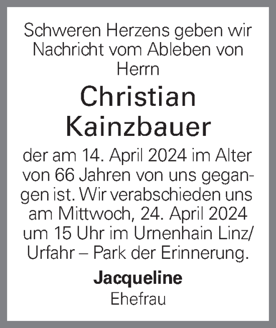 Traueranzeige von Christian Kainzbauer von OÖNachrichten