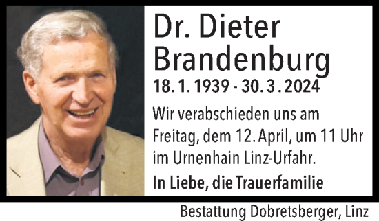 Traueranzeige von Dieter Brandenburg von OÖNachrichten