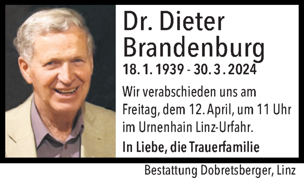  Traueranzeige für Dieter Brandenburg vom 05.04.2024 aus OÖNachrichten