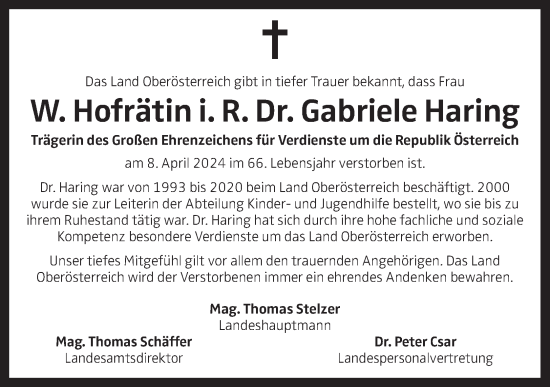 Traueranzeige von Gabriele Haring von OÖNachrichten