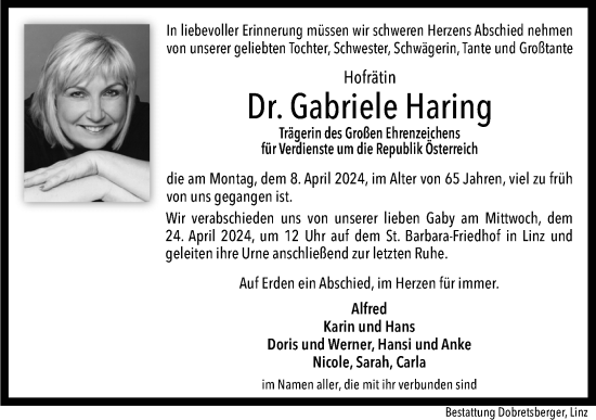 Traueranzeige von Gabriele Haring von OÖNachrichten