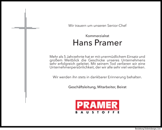 Traueranzeige von Hans Pramer von OÖNachrichten