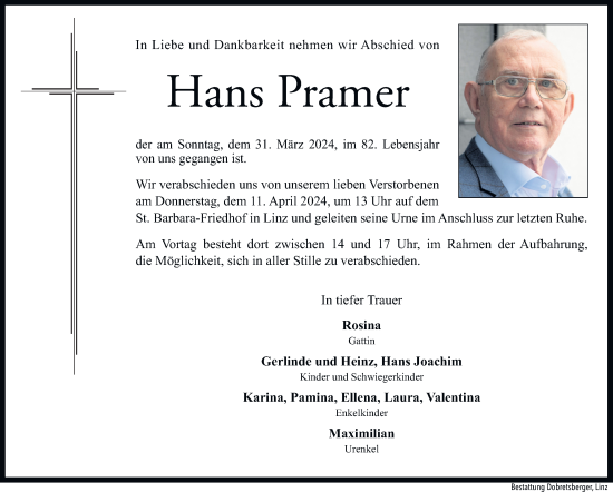 Traueranzeige von Hans Pramer von OÖNachrichten