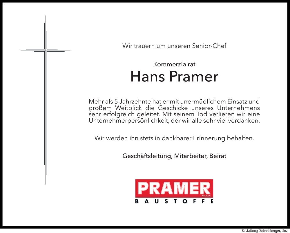  Traueranzeige für Hans Pramer vom 05.04.2024 aus OÖNachrichten