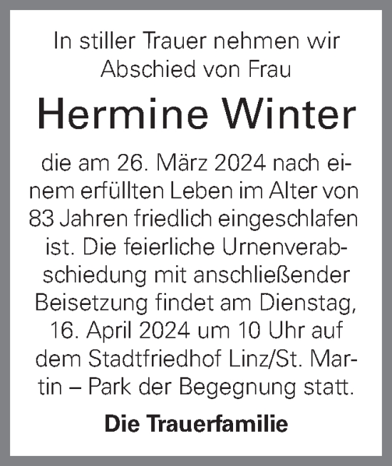 Traueranzeige von Hermine Winter von OÖNachrichten