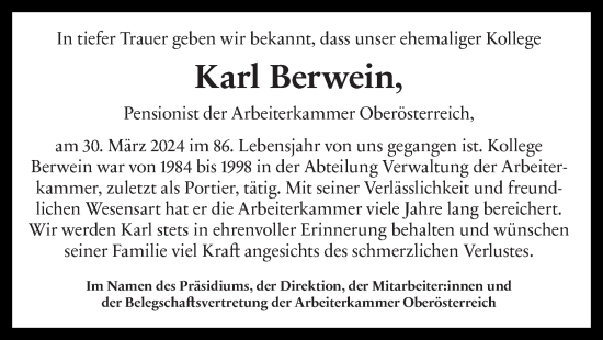 Traueranzeige von Karl Berwein von OÖNachrichten