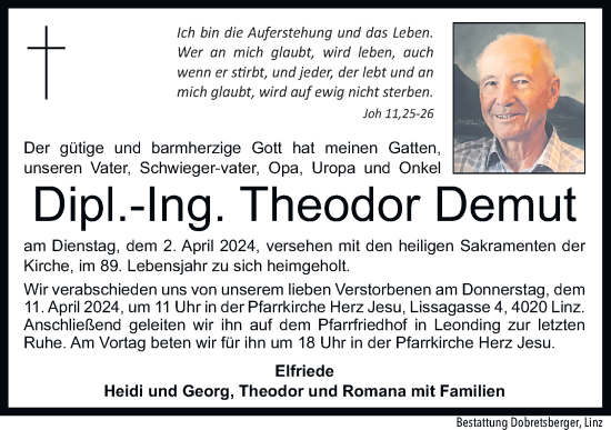 Traueranzeige von Theodor Demut von OÖNachrichten