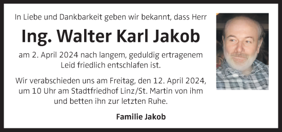 Traueranzeige von Walter Karl Jakob von OÖNachrichten