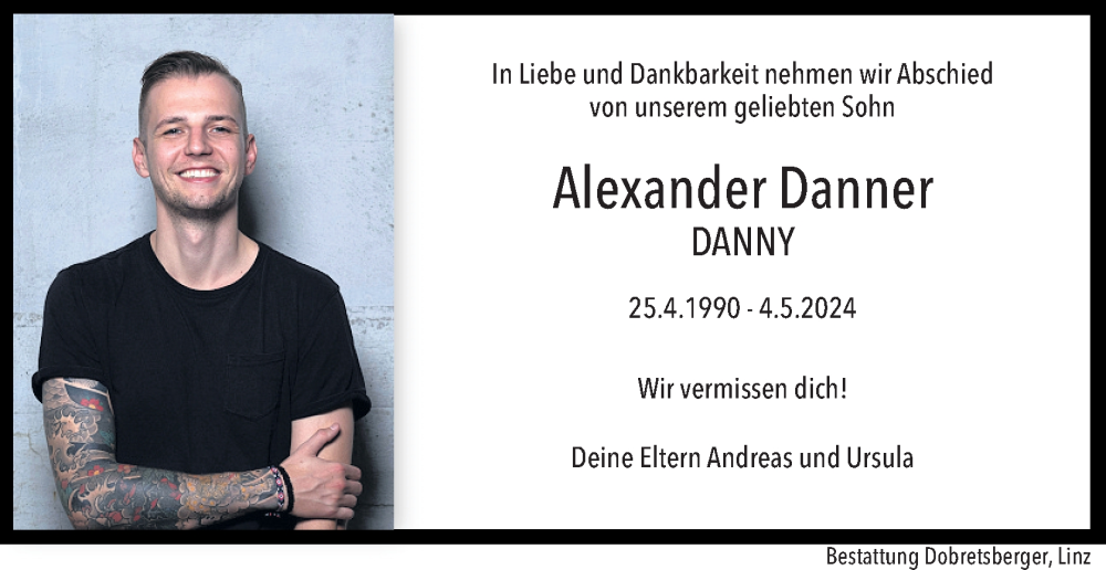  Traueranzeige für Alexander Danner vom 10.05.2024 aus OÖNachrichten