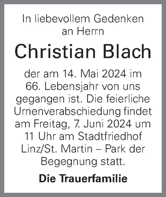 Traueranzeige von Christian Blach von OÖNachrichten