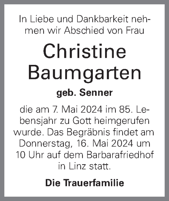 Traueranzeige von Christine Baumgarten von OÖNachrichten