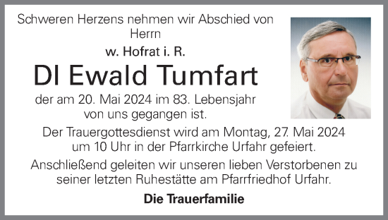 Traueranzeige von Hofrat i.R. DI Ewald Tumfart von OÖNachrichten