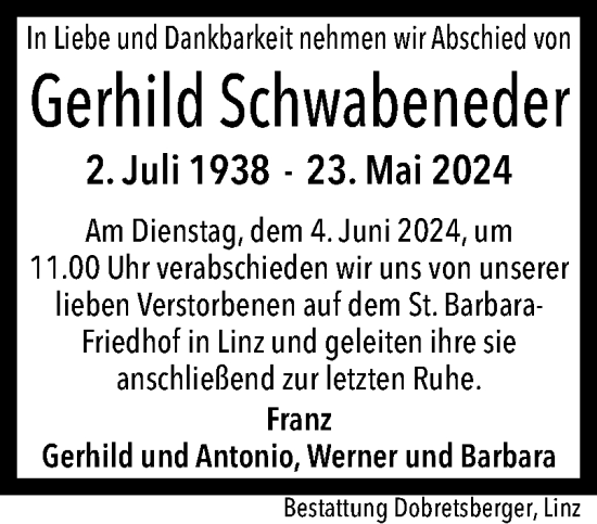 Traueranzeige von Gerhild Schwabeneder von OÖNachrichten