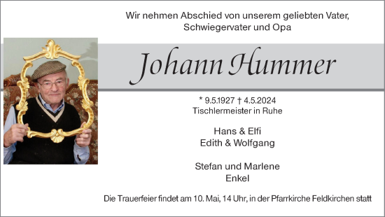 Traueranzeige von Johann Hummer von OÖNachrichten